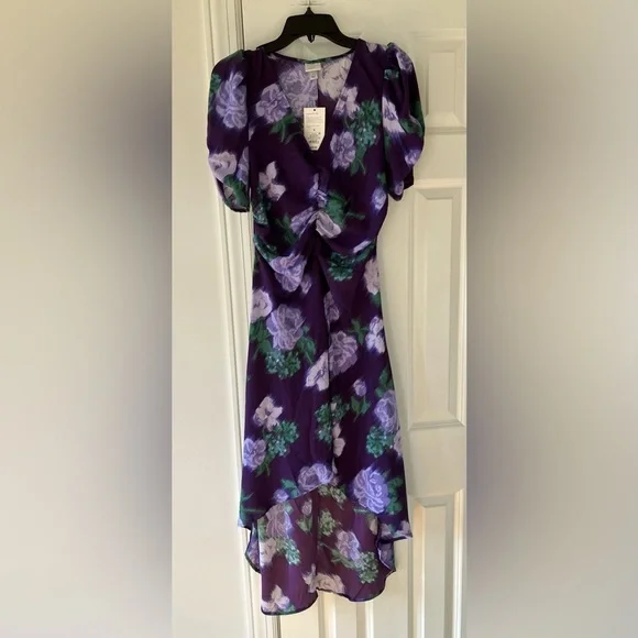 NWT 2 For 1 A New Day High Low Ruched Sleeve Dress 1 Polkadot & 1 Purple Flower - Picture 5 of 15